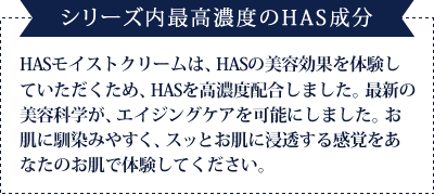 【ボーテシリーズ内最高濃度のHAS成分】KAKO IIZUKA HASモイストクリームは、HASの美容効果を体験していただくため、HASを高濃度配合しました。最新の美容科学が、エイジングケアを可能にしました。お肌に馴染みやすく、スッとお肌に浸透する感覚をあなたのお肌で体験してください。